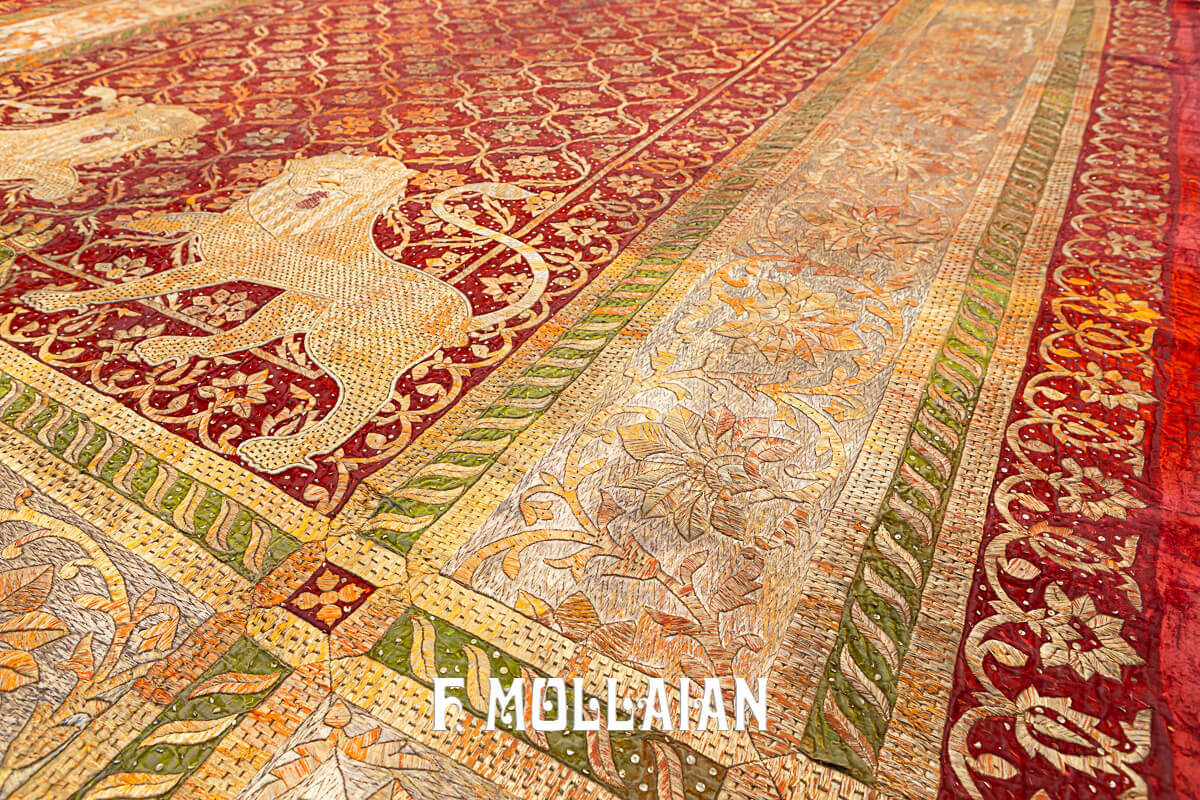 Large Antique Royal Indian Embroidery Velvet Textile with Metal Thread (490x267 cm)